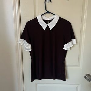 A.U.W Brown top with white collar and pleated sleeves